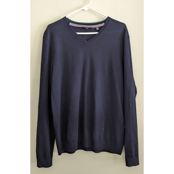 Ted Baker London Blue 100% Merino Wool V-neck Sweater XL - Picture 1 of 4